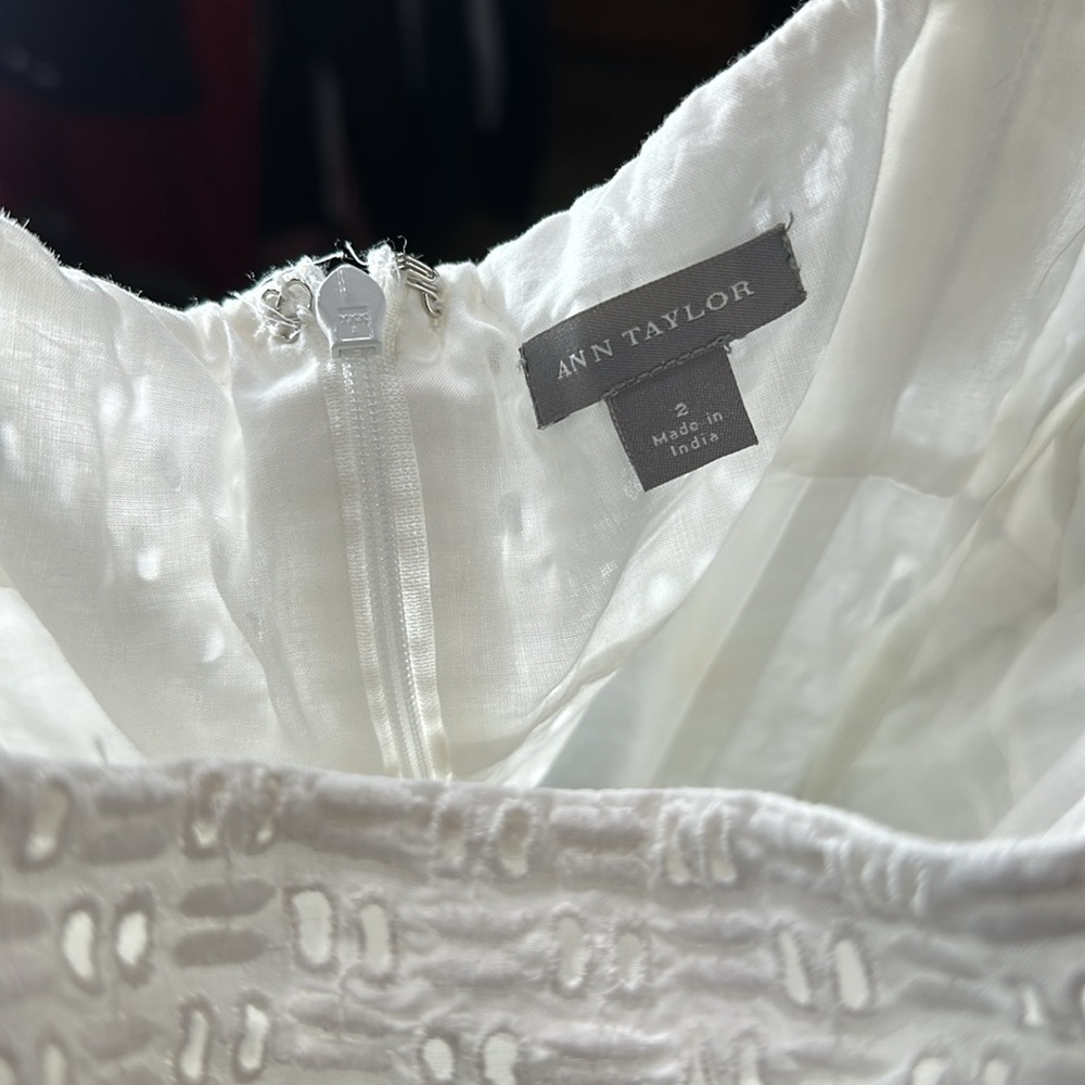 Ann Taylor Eyelet Dress White Sleeveless - Picture 4 of 5